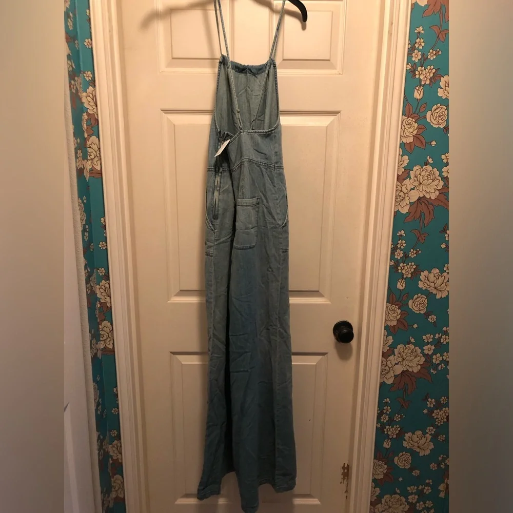 Free People Blue Women's Wide-Leg Overalls Jumpsuit